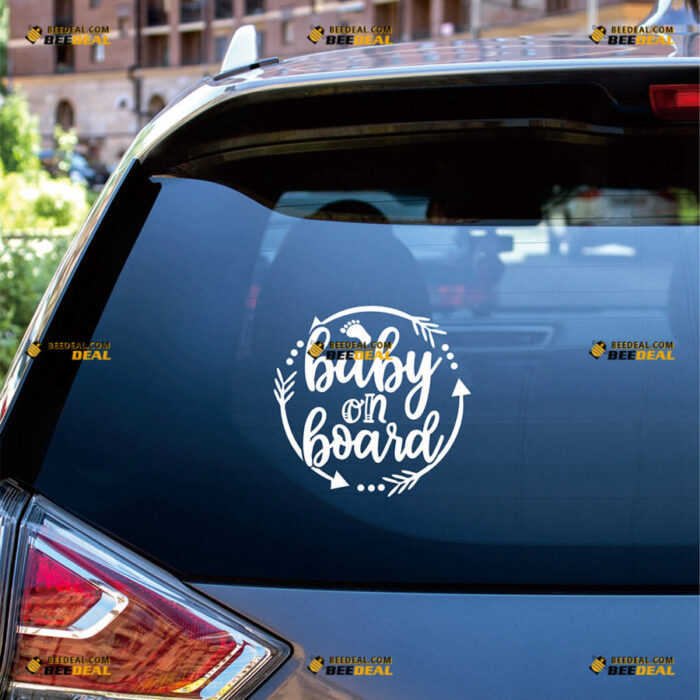 Baby On Board Sticker Decal Vinyl Round Love Arrow, Feet Print – For Car Truck Bumper Window – Custom, Choose Size Color – Die Cut No Background 81531351