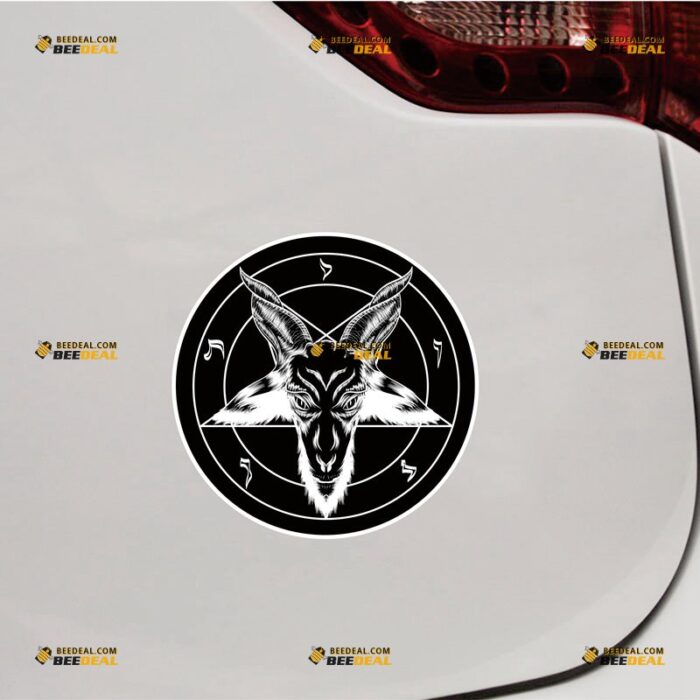 Baphomet Sticker Decal Vinyl, Pentagram Devil Satanic Goat, Black Round – For Car Truck Bumper Bike Laptop – Custom, Choose Size, Reflective or Glossy 73132240