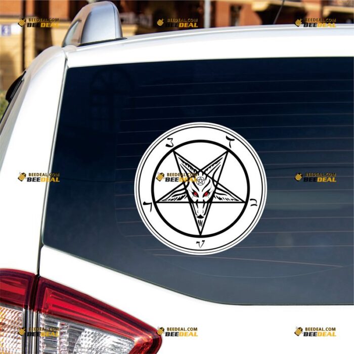 Baphomet Sticker Decal Vinyl, Pentagram Devil Satanic Goat, White Round – For Car Truck Bumper Bike Laptop – Custom, Choose Size, Reflective or Glossy 73132241