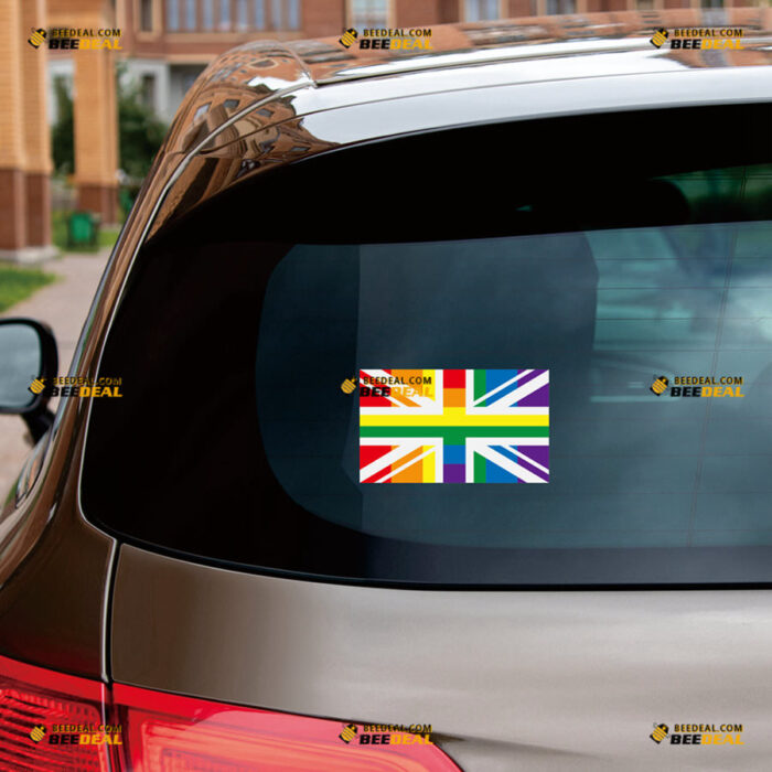 British UK Flag Sticker Decal Vinyl Union Jack, LGBT Gay Pride Rainbow – For Car Truck Bumper Bike Laptop – Custom, Choose Size, Reflective or Glossy