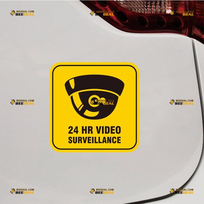 CCTV Sticker Decal Vinyl, Security Camera 24HR Video Surveillance, Yellow Sign – For Gate Door Window – Custom, Choose Size, Reflective or Glossy 73130019