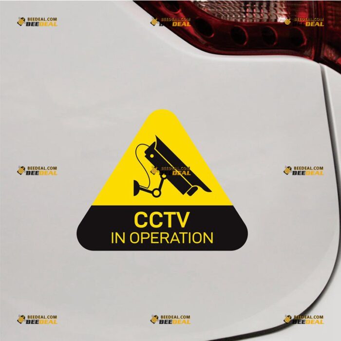 CCTV Sticker Decal Vinyl, Security Camera 24HR Video Surveillance, Yellow Triangle Sign – For Gate Door Window – Custom, Choose Size, Reflective or Glossy 73130020