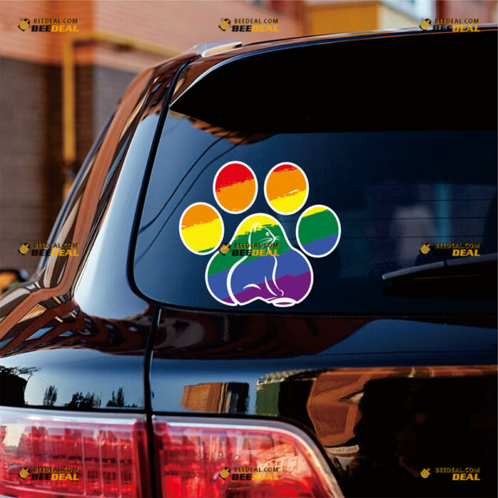 Cat Paw Print Sticker Decal Vinyl LGBT Gay Pride Rainbow – For Car Truck Bumper Bike Laptop – Custom, Choose Size, Reflective or Glossy