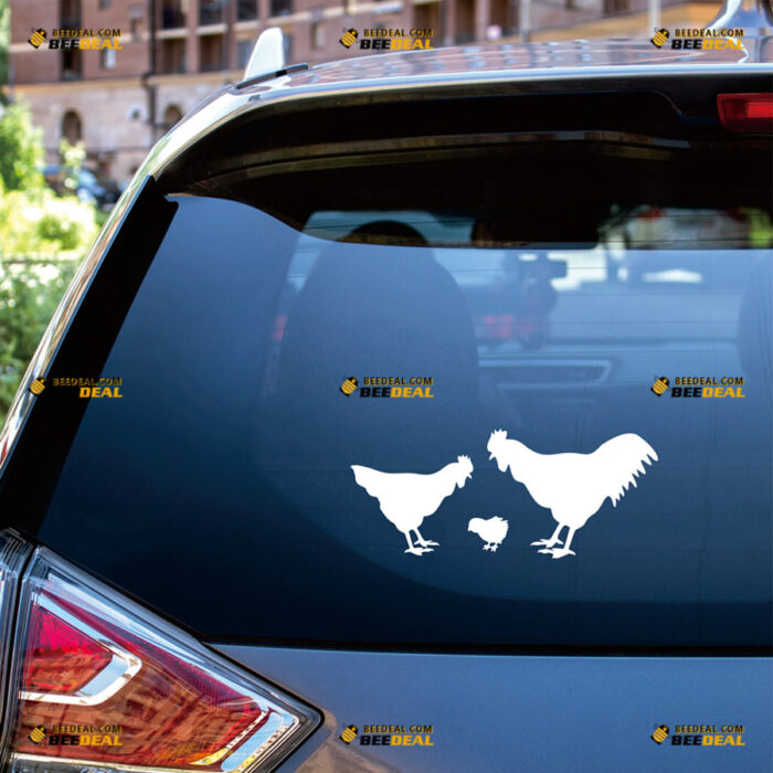 Chicken Family Sticker Decal Vinyl Rooster Hen Chicken – For Car Truck Bumper Bike Laptop – Custom, Choose Size Color – Die Cut No Background