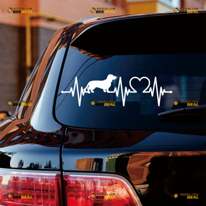 Dachshund Sticker Decal Vinyl Heartbeat Love – For Car Truck Bumper Bike Laptop – Custom, Choose Size Color – Die Cut No Background