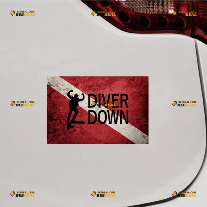 Diver Down Flag Sticker Decal Vinyl Dive Scuba, Grunge Subdued – For Car Truck Bumper Bike Laptop – Custom, Choose Size, Reflective or Glossy 73130028