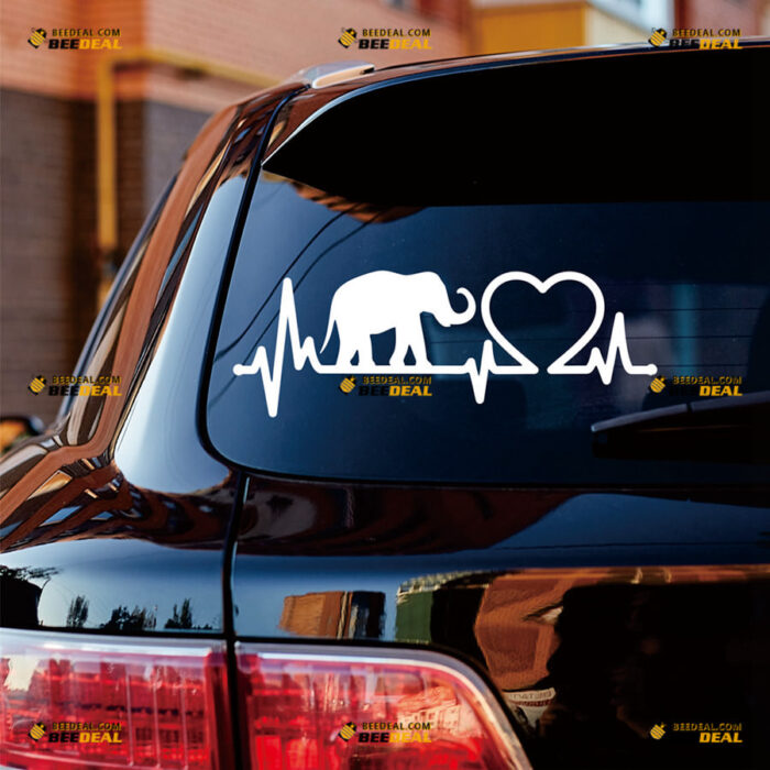 Elephant Sticker Decal Vinyl Heartbeat Love Heart – For Car Truck Bumper Bike Laptop – Custom, Choose Size Color – Die Cut No Background