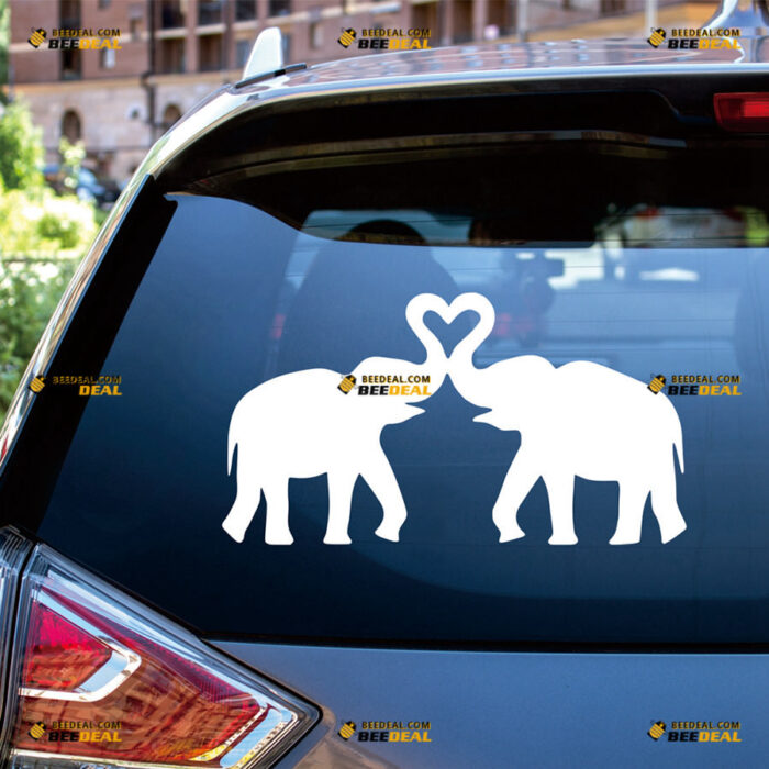 Elephants Sticker Decal Vinyl Love Shape Heart – For Car Truck Bumper Bike Laptop – Custom, Choose Size Color – Die Cut No Background