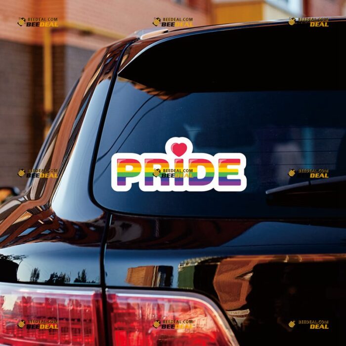 Gay Pride Sticker Decal Vinyl LGBT Rainbow Flag Heart – For Car Truck Bumper Bike Laptop – Custom, Choose Size, Reflective or Glossy 8132108