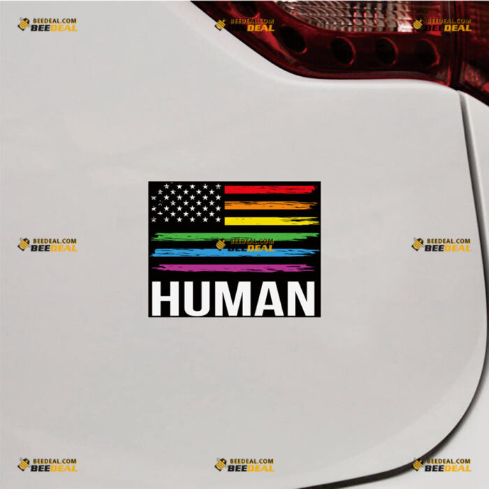 Human LGBT American USA Flag Sticker Decal Vinyl Gay Pride Rainbow – For Car Truck Bumper Bike Laptop – Custom, Choose Size, Reflective or Glossy