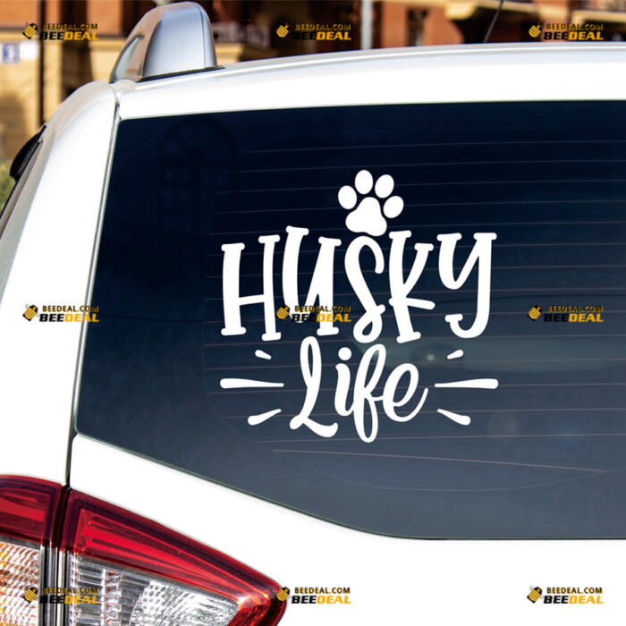 Husky Life Sticker Decal Vinyl Dog Paw Print Heart – For Car Truck Bumper Bike Laptop – Custom, Choose Size Color – Die Cut No Background