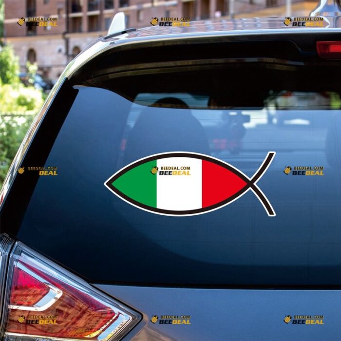 Jesus Fish Sticker Decal Vinyl Italian Flag – For Car Truck Bumper Bike Laptop – Custom, Choose Size, Reflective or Glossy