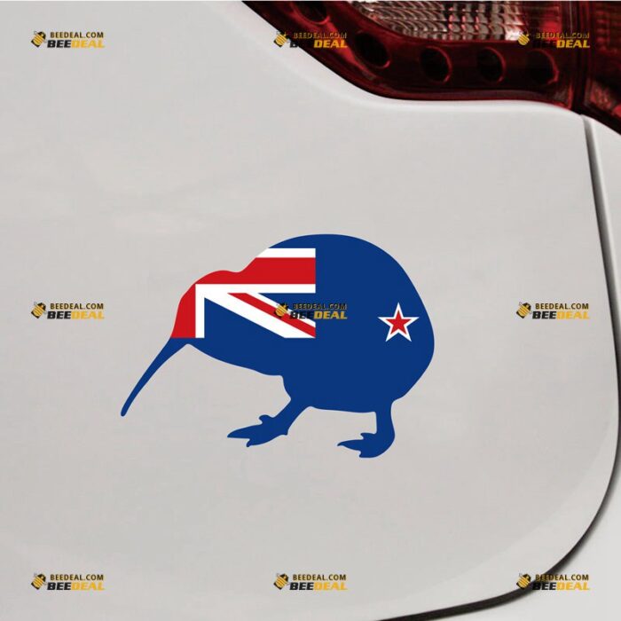 Kiwi Sticker Decal Vinyl Bird Shaped New Zealand Flag – For Car Truck Bumper Bike Laptop – Custom, Choose Size, Reflective or Glossy