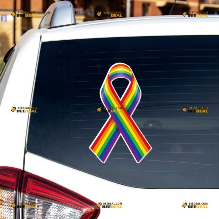 LGBT Ribbon Sticker Decal Vinyl Gay Pride Rainbow – For Car Truck Bumper Bike Laptop – Custom, Choose Size, Reflective or Glossy 8132108