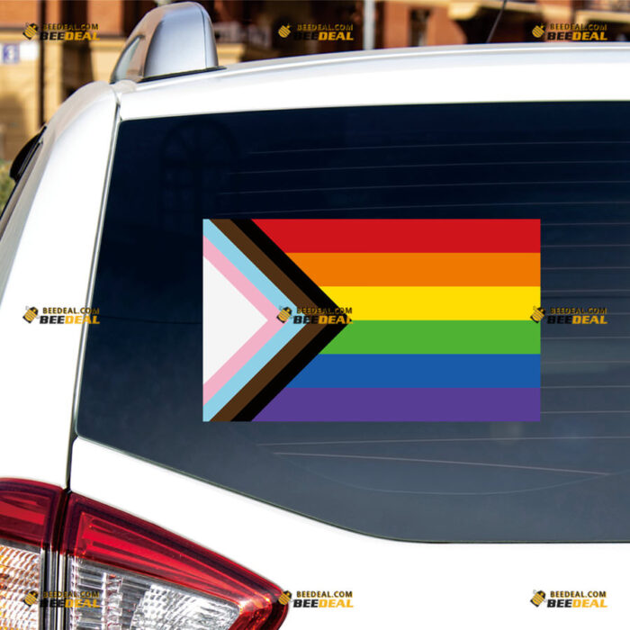 LGBTQ Progress Gay Pride Rainbow Flag Sticker Decal Vinyl – For Car Truck Bumper Bike Laptop – Custom, Choose Size, Reflective or Glossy