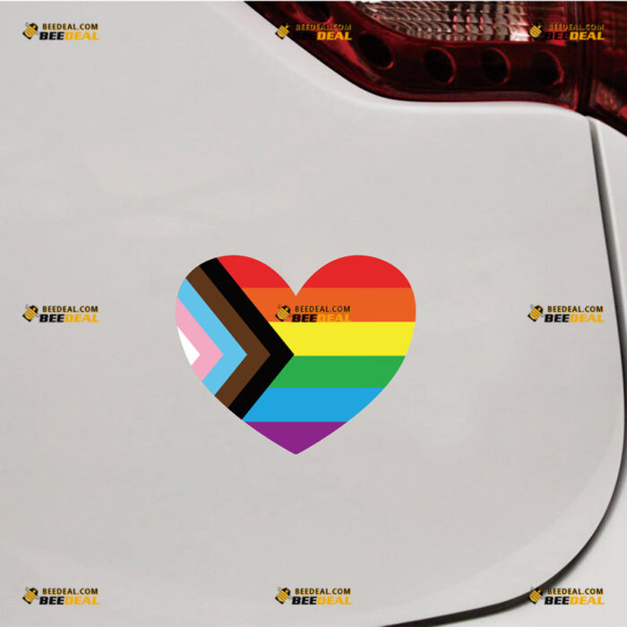 LGBTQ Sticker Decal Vinyl Progress, Gay Pride Rainbow Flag, Heart – For Car Truck Bumper Bike Laptop – Custom, Choose Size, Reflective or Glossy 8223714