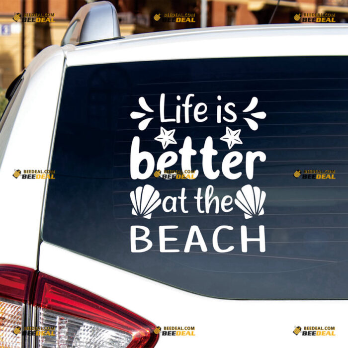 Life Is Better At The Beach Sticker Decal Vinyl Hawaii Life, Starfish, Shell – For Car Truck Bumper Bike Laptop – Custom, Choose Size Color – Die Cut No Background 80831059