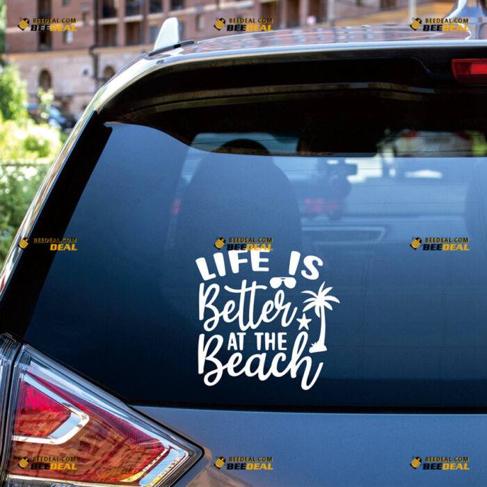 Life Is Better At the Beach Sticker Decal Vinyl Palm Tree, Hawaii Life – For Car Truck Bumper Bike Laptop – Custom, Choose Size Color – Die Cut No Background 82531513