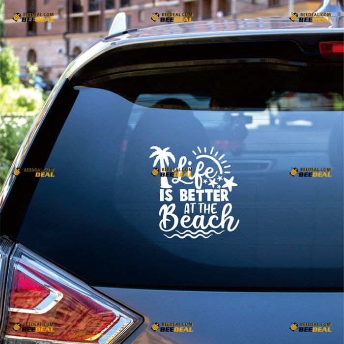 Life Is Better At the Beach Sticker Decal Vinyl Palm Tree Hawaii Life, Starfish – For Car Truck Bumper Bike Laptop – Custom, Choose Size Color – Die Cut No Background 82231516