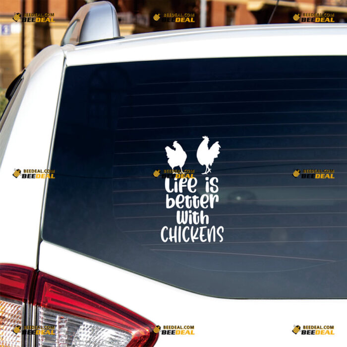 Life Is Better With Chickens Sticker Decal Vinyl 2 Roosters – For Car Truck Bumper Bike Laptop – Custom, Choose Size Color – Die Cut No Background