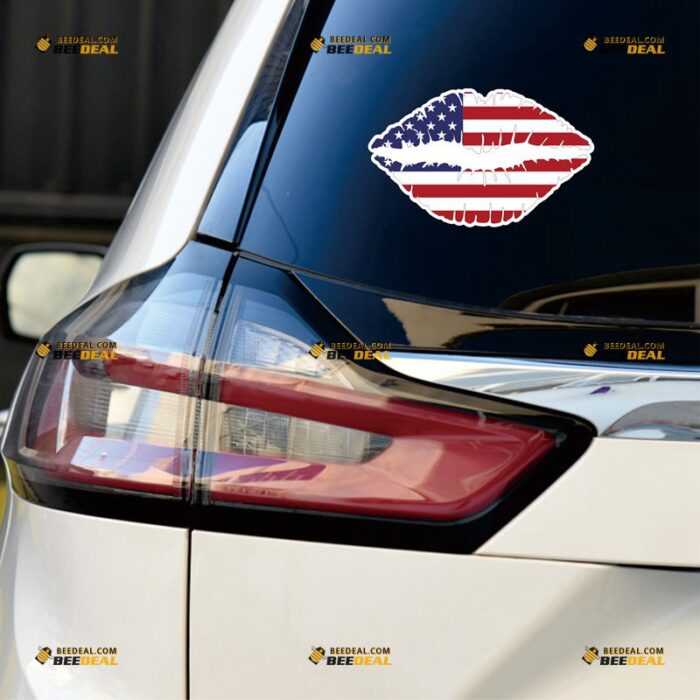 Lips Kiss Sticker Decal Vinyl American Flag – For Car Truck Bumper Bike Laptop – Custom, Choose Size, Reflective or Glossy 73130043