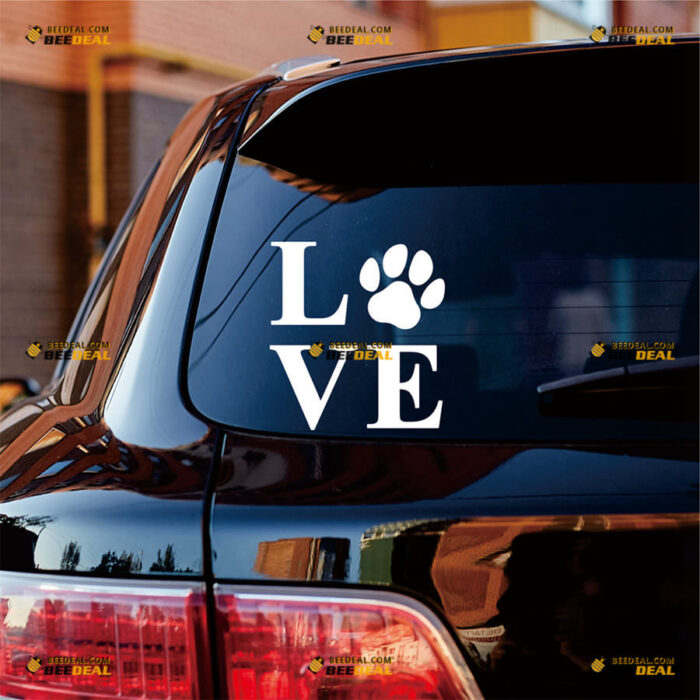 Love Sticker Decal Vinyl Dog Cat Paw Print – For Car Truck Bumper Bike Laptop – Custom, Choose Size Color – Die Cut No Background