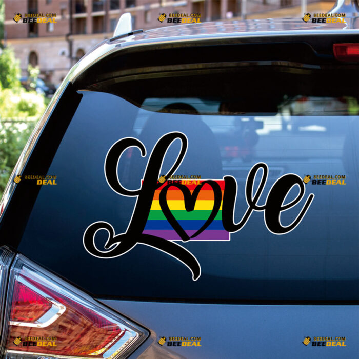 Love Heart LGBT Sticker Decal Vinyl Gay Pride Rainbow Flag, Text – For Car Truck Bumper Bike Laptop – Custom, Choose Size, Reflective or Glossy