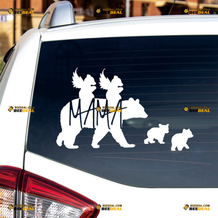 Mama Bear Sticker Decal Vinyl 2 Angels, 2 Cubs, Mom Life – For Car Truck Bumper Bike Laptop – Custom, Choose Size Color – Die Cut No Background