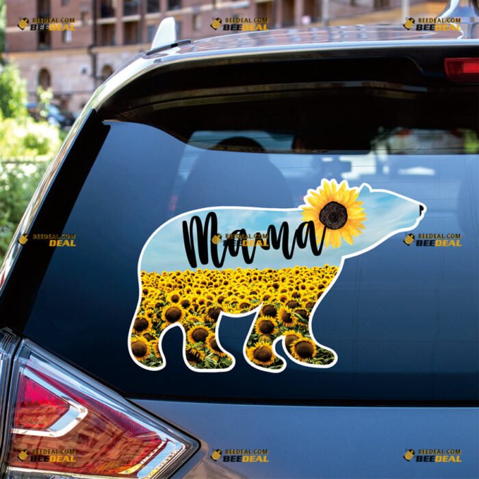 Mama Bear Sticker Decal Vinyl Mom Sunflower Sunshine Merged – For Car Truck Bumper Bike Laptop – Custom, Choose Size, Reflective or Glossy