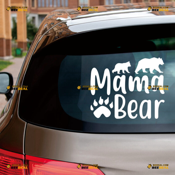 Mama Bear Sticker Decal Vinyl Paw Print, Mom Bear Walking With Baby – For Car Truck Bumper Bike Laptop – Custom, Choose Size Color – Die Cut No Background