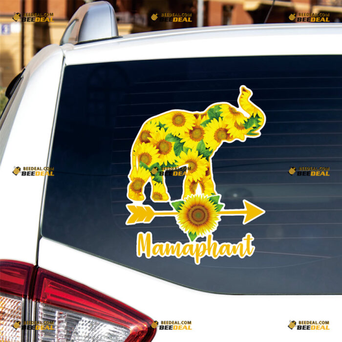 Mamaphant Sticker Decal Vinyl Elephant Sunflower Sunshine, Love Arrow, Momlife – For Car Truck Bumper Bike Laptop – Custom, Choose Size, Reflective or Glossy