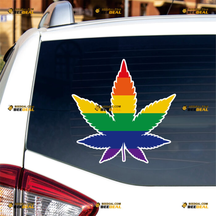 Marijuana Leaf LGBT Sticker Decal Vinyl Gay Pride Rainbow, Canabis Weed – For Car Truck Bumper Bike Laptop – Custom, Choose Size, Reflective or Glossy