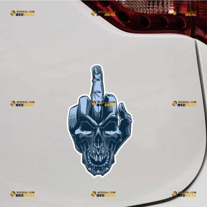 Middle Finger Sticker Decal Vinyl Hand Gesture, Skull Head – For Car Truck Bumper Bike Laptop – Custom, Choose Size, Reflective or Glossy 73130045