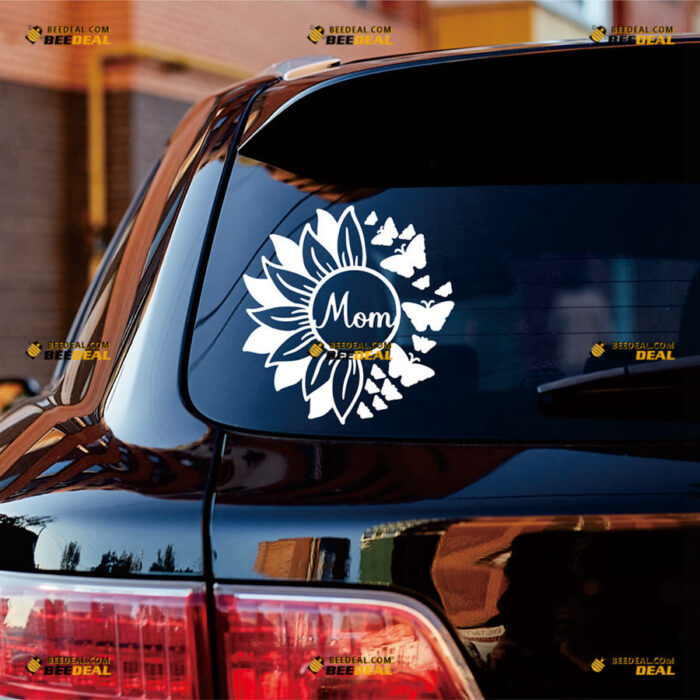 Mom Sunflower Butterfly Sticker Decal Vinyl Fuel Momlife Round – For Car Truck Bumper Bike Laptop – Custom, Choose Size Color – Die Cut No Background