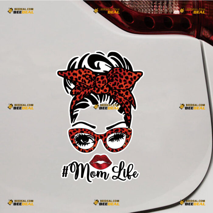 Momlife Sticker Decal Vinyl Hashtag, Brown Leopard Mom Glasses Lip – For Car Truck Bumper Bike Laptop – Custom, Choose Size, Reflective or Glossy