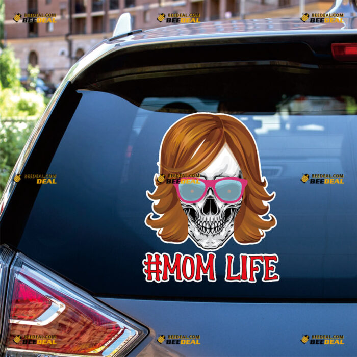 Momlife Sticker Decal Vinyl Hashtag Skull Brown Hair, Mom Glasses – For Car Truck Bumper Bike Laptop – Custom, Choose Size, Reflective or Glossy 8153808