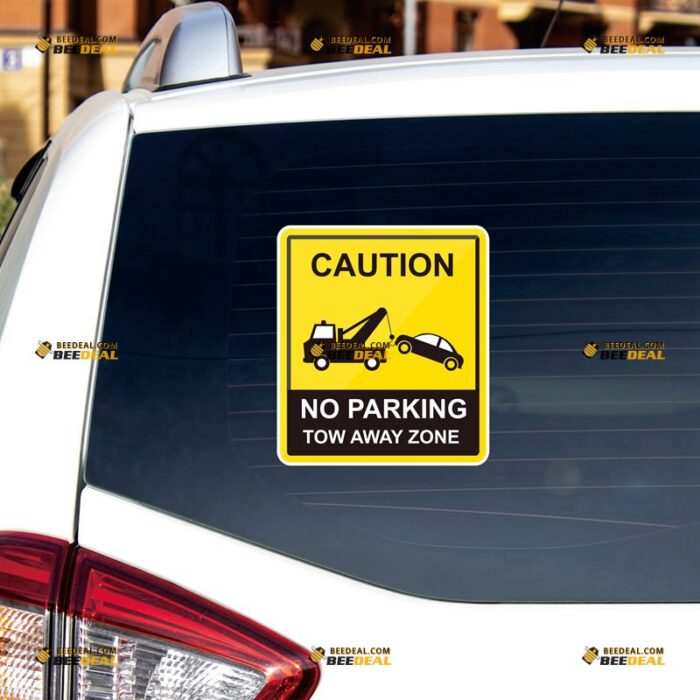 No Parking Sticker Decal Vinyl, Tow Away Zone, Yellow Caution Sign Reminder – Custom, Choose Size, Reflective or Glossy 73130050