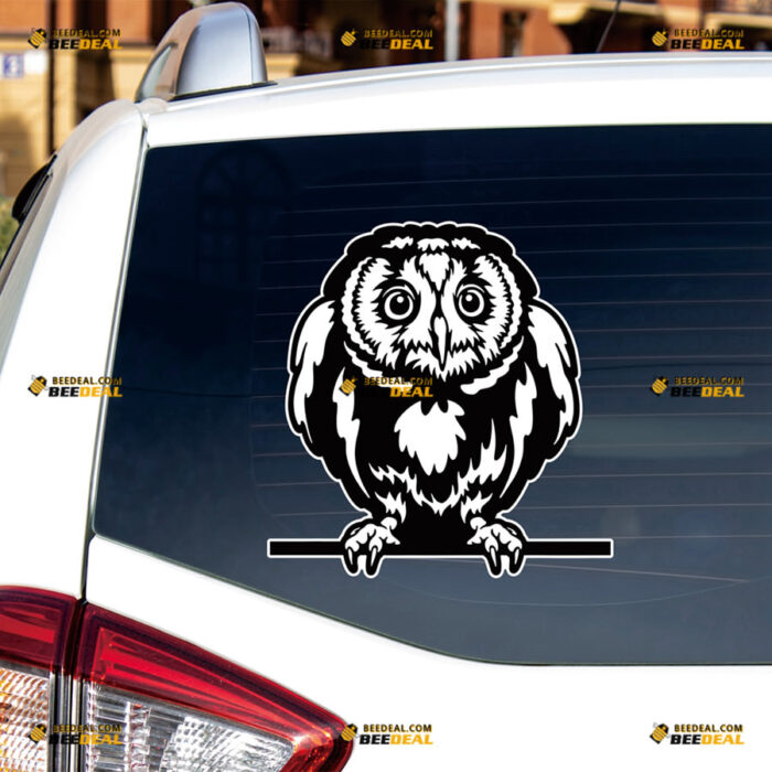 Owl Peeking Sticker Decal Vinyl Animal, Car Rear Windshield Window – For Car Truck Bumper Bike Laptop – Custom, Choose Size, Reflective or Glossy