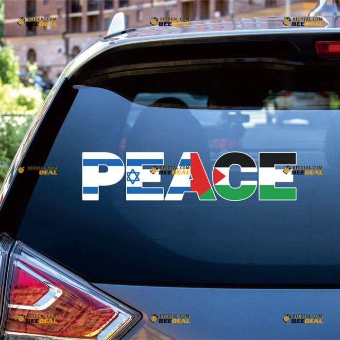 Palestine Israel Sticker Decal Vinyl Merged Peace Word Flag – For Car Truck Bumper Bike Laptop – Custom, Choose Size, Reflective or Glossy