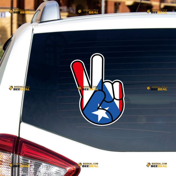 Peace Hand Sticker Decal Vinyl, Puerto Rican Flag PR – For Car Truck Bumper Bike Laptop – Custom, Choose Size, Reflective or Glossy 73132238