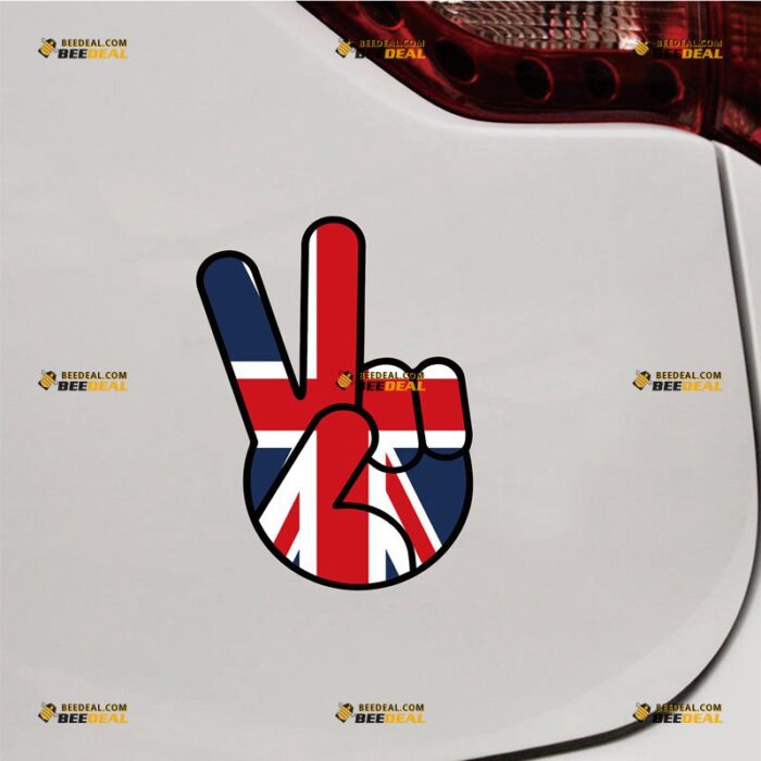 Peace Hand Sticker Decal Vinyl, UK Flag Union Jack – For Car Truck Bumper Bike Laptop – Custom, Choose Size, Reflective or Glossy 73132239