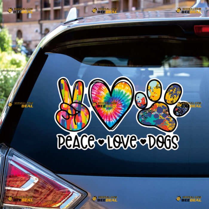 Peace Love Dogs Hand Sign Sticker Decal Vinyl Heart, Paw Print, Colorful – For Car Truck Bumper Bike Laptop – Custom, Choose Size, Reflective or Glossy 81031253