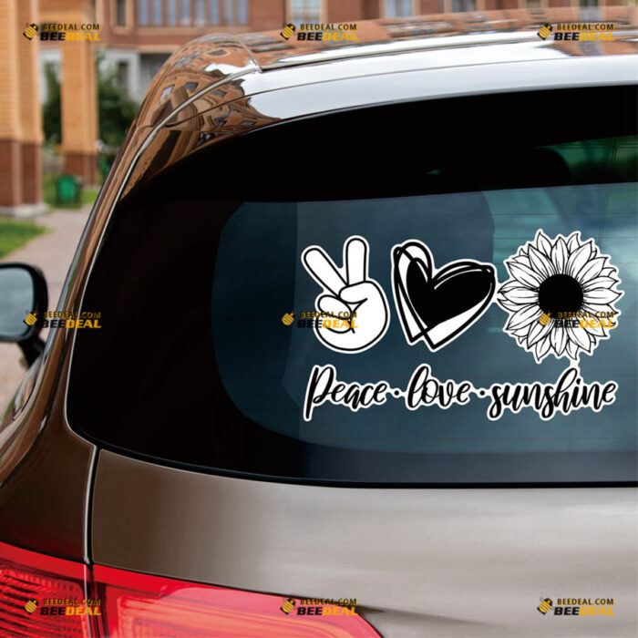 Peace Love Sunshine Hand Sign Sticker Decal Vinyl Heart Sunflower, Black – For Car Truck Bumper Bike Laptop – Custom, Choose Size, Reflective or Glossy