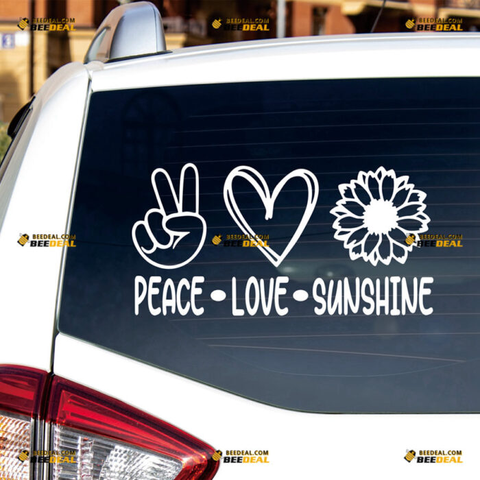 Peace Love Sunshine Sticker Decal Vinyl Hand Sign, Love Heart, Sunflower – For Car Truck Bumper Bike Laptop – Custom, Choose Size Color – Die Cut No Background 81831429