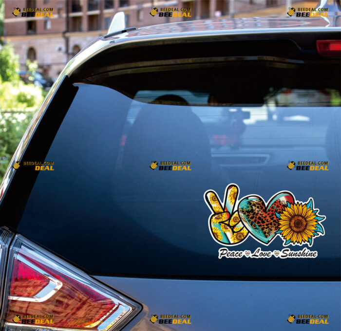 Peace Love Sunshine Sticker Decal Vinyl Hand Sign, Love Heart, Sunflower Leopard – For Car Truck Bumper Bike Laptop – Custom, Choose Size, Reflective or Glossy 82531201