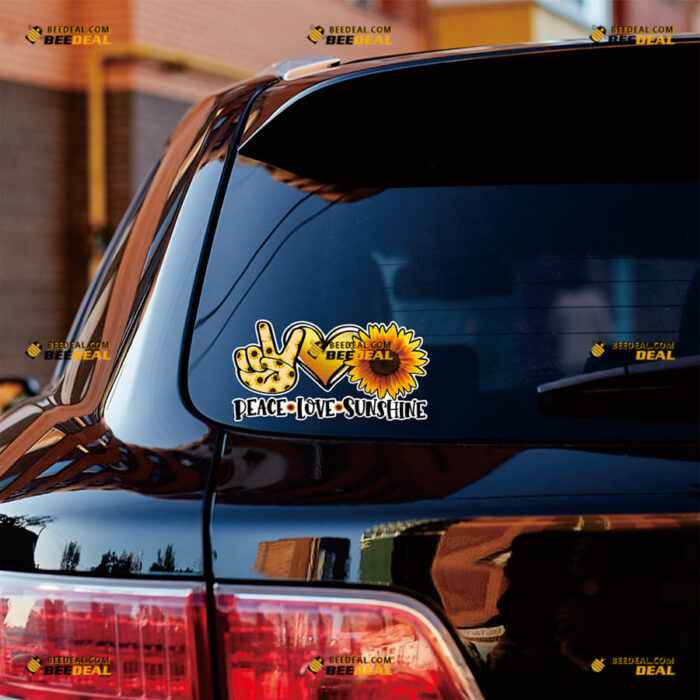 Peace Love Sunshine Sticker Decal Vinyl Hand Sign, Love Heart, Sunflower Yellow Leopard – For Car Truck Bumper Bike Laptop – Custom, Choose Size, Reflective or Glossy 82531205