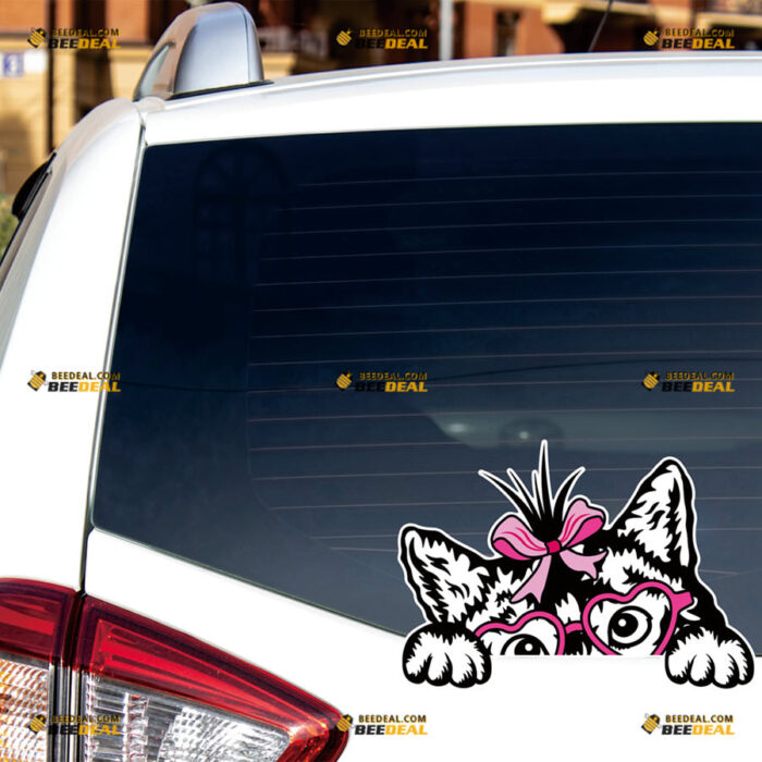 Peeking Cat Face Sticker Decal Vinyl With Pink Ribbon Heart Glasses, Black Car Rear Windshield Window – For Car Truck Bumper Bike Laptop – Custom, Choose Size 81031353