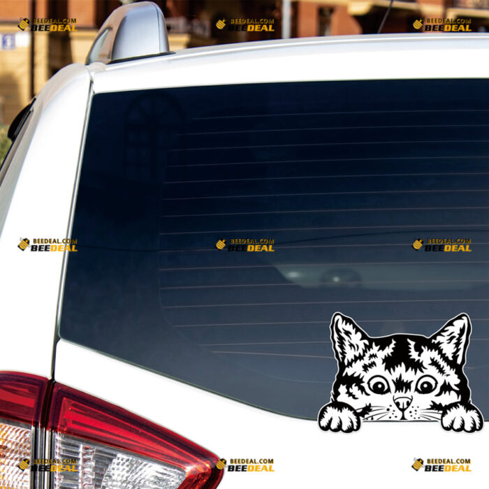 Peeking Cat With Cute Face Sticker Decal Vinyl Black Car Rear Windshield Window – For Car Truck Bumper Bike Laptop – Custom, Choose Size, Reflective or Glossy 8153108