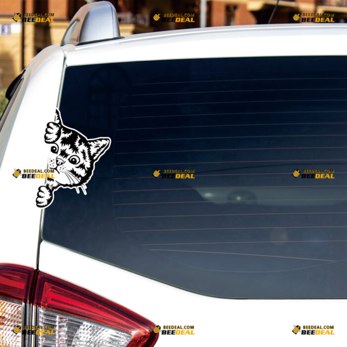 Peeking Cat With Cute Face Sticker Decal Vinyl Black Car Rear Windshield Window – For Car Truck Bumper Bike Laptop – Custom, Choose Size, Reflective or Glossy 8153109