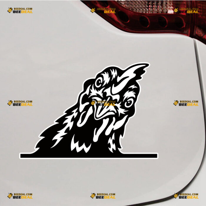 Peeking Rooster Tilted Head Sticker Decal Vinyl Chicken Farm Animals, Rear Windshield – For Car Truck Bumper Bike Laptop – Custom, Choose Size, Reflective or Glossy